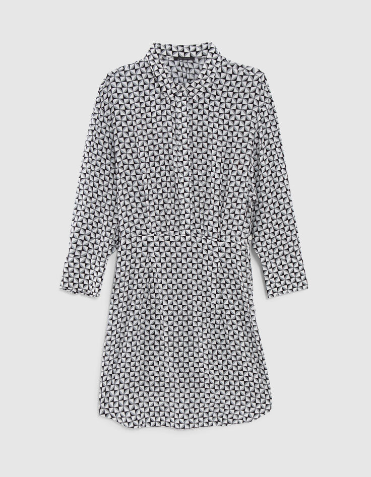 Damesjurk met geometrische print in crèmekleur-8