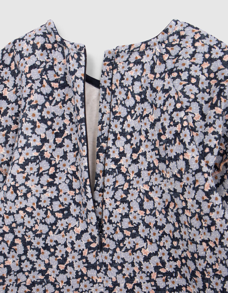 Blaues Kleid Bio-Baumwolle lila Blumenmuster für Mädchen-7