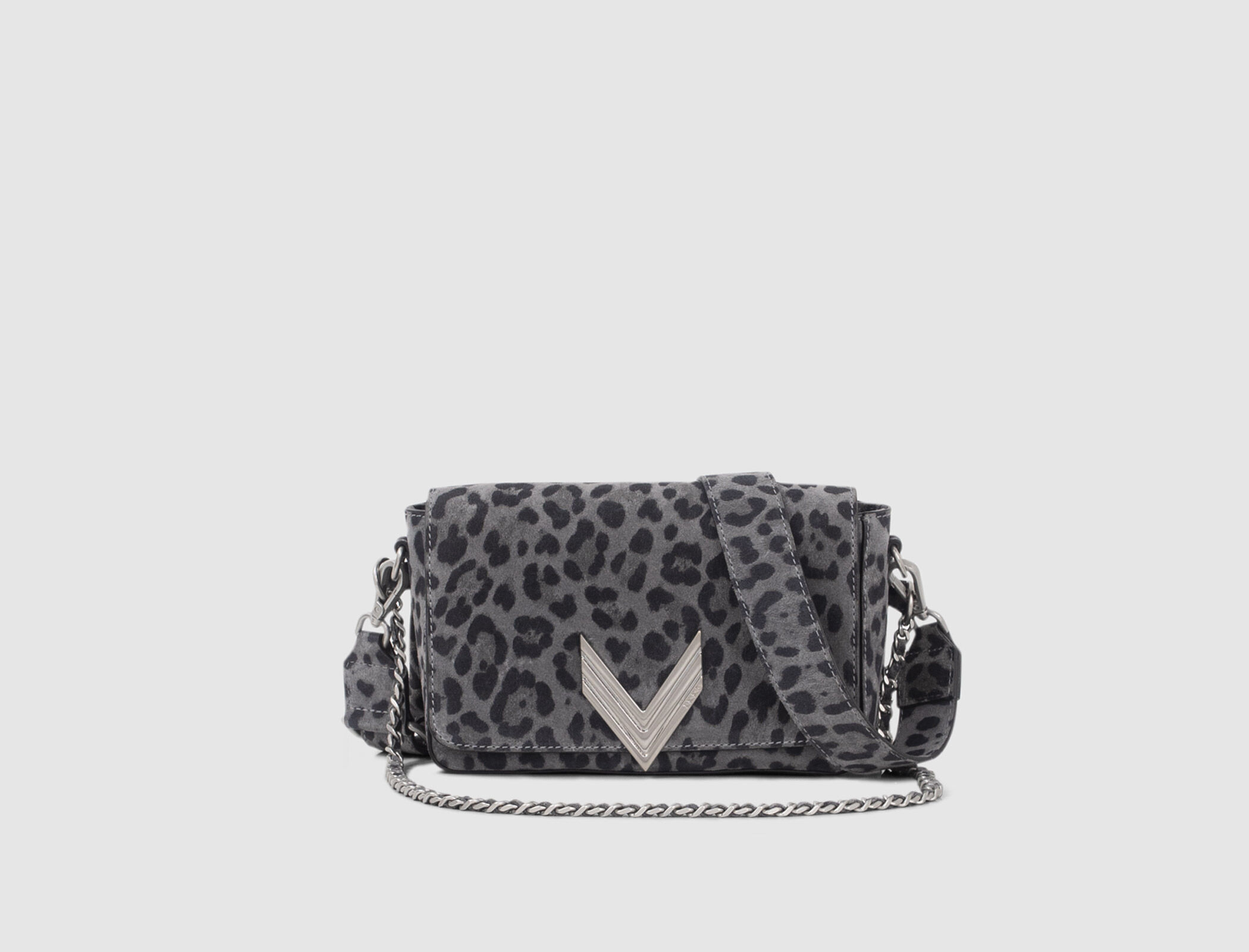 Women s grey leopard motif suede BROOKLYN 111 bag