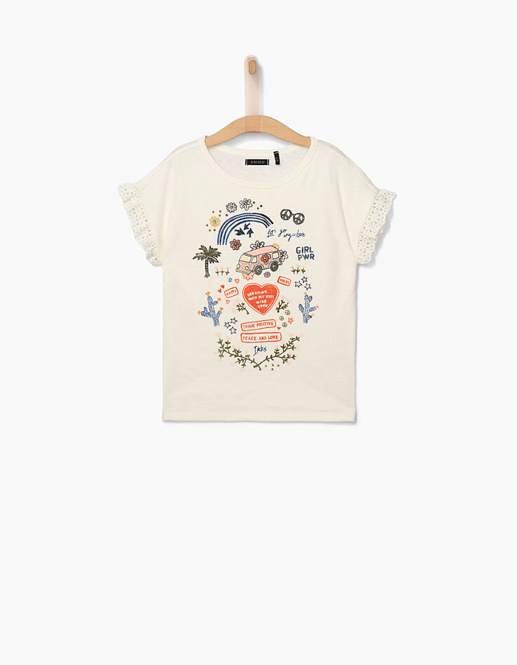 Cremeweißes Mädchen-T-Shirt THINK POSITIVE-2