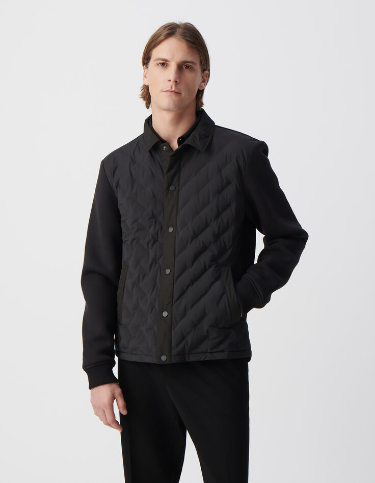 Chaqueta acolchada fina negra bimaterial hombre-1