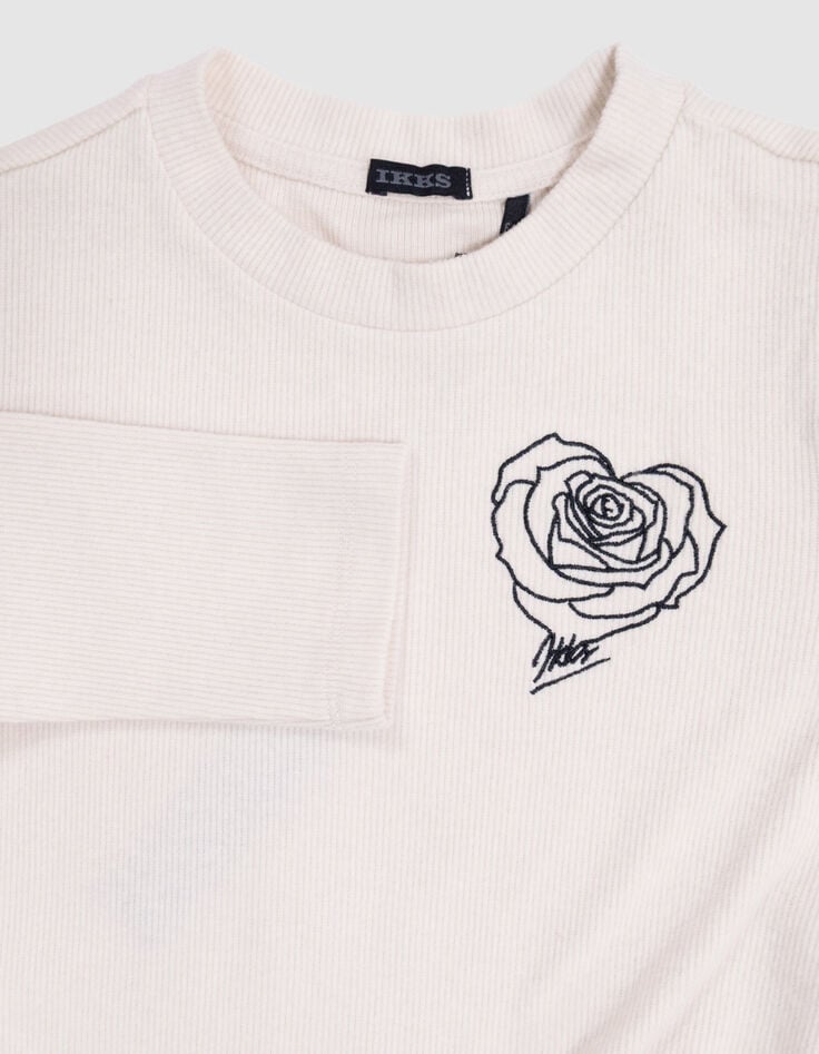 Camiseta beige bordado rosa volantes tul niña-2