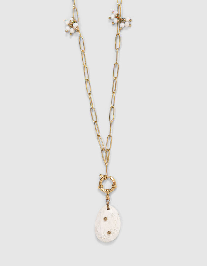 Women’s gold-tone long chain necklace with ecru pendant - IKKS