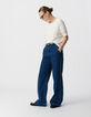 White crew neck T-shirt with lace sleeves-1