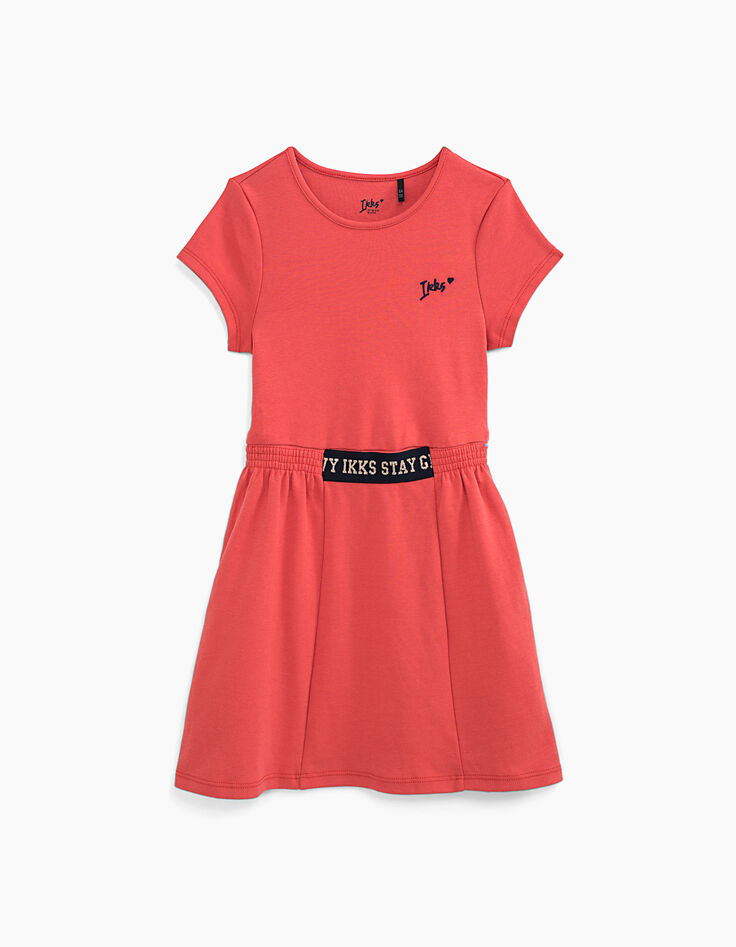 Robe orange foncé à taille élastiquée fille-1