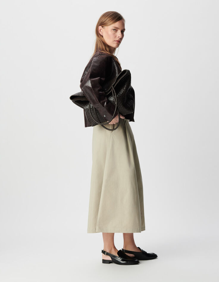 Beige midirok met plooidetail Dames-3