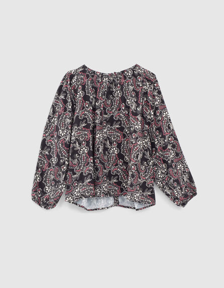 Girls’ black paisley print blouse