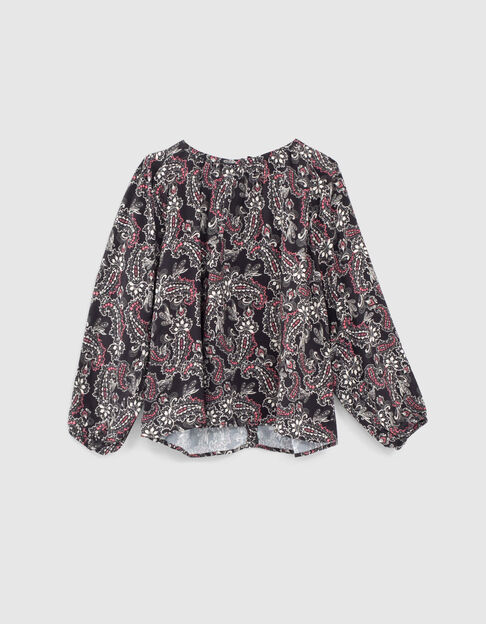 Girls’ black paisley print blouse