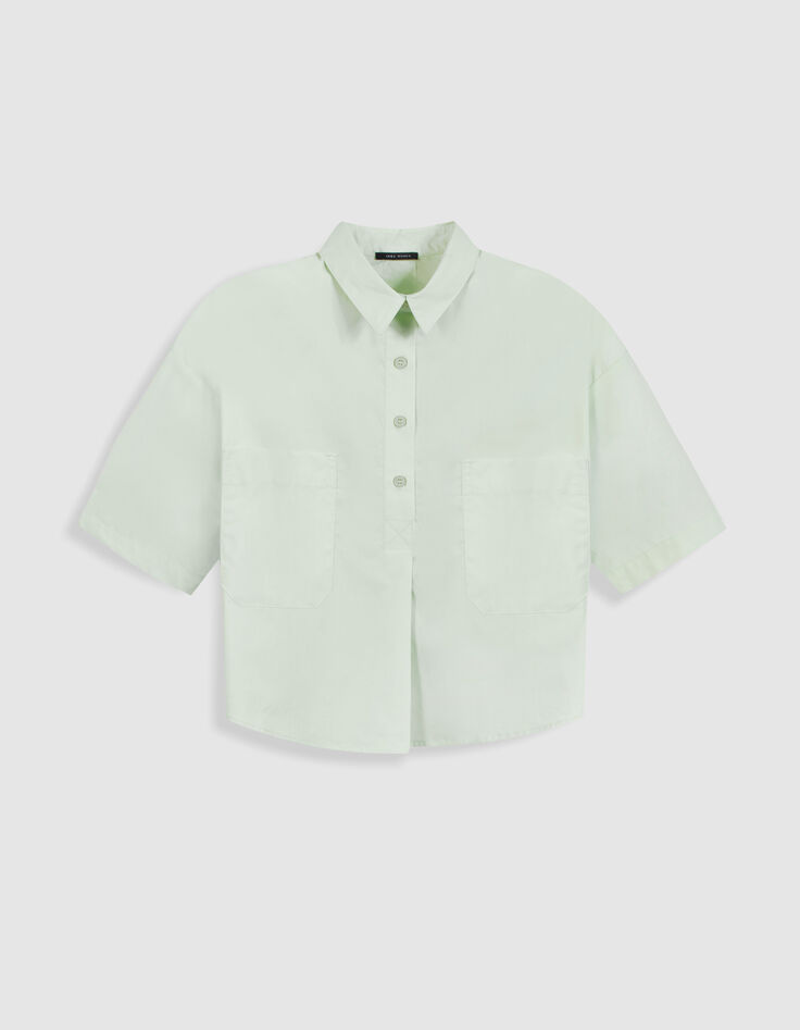 Top chemisier vert cropped Femme-5