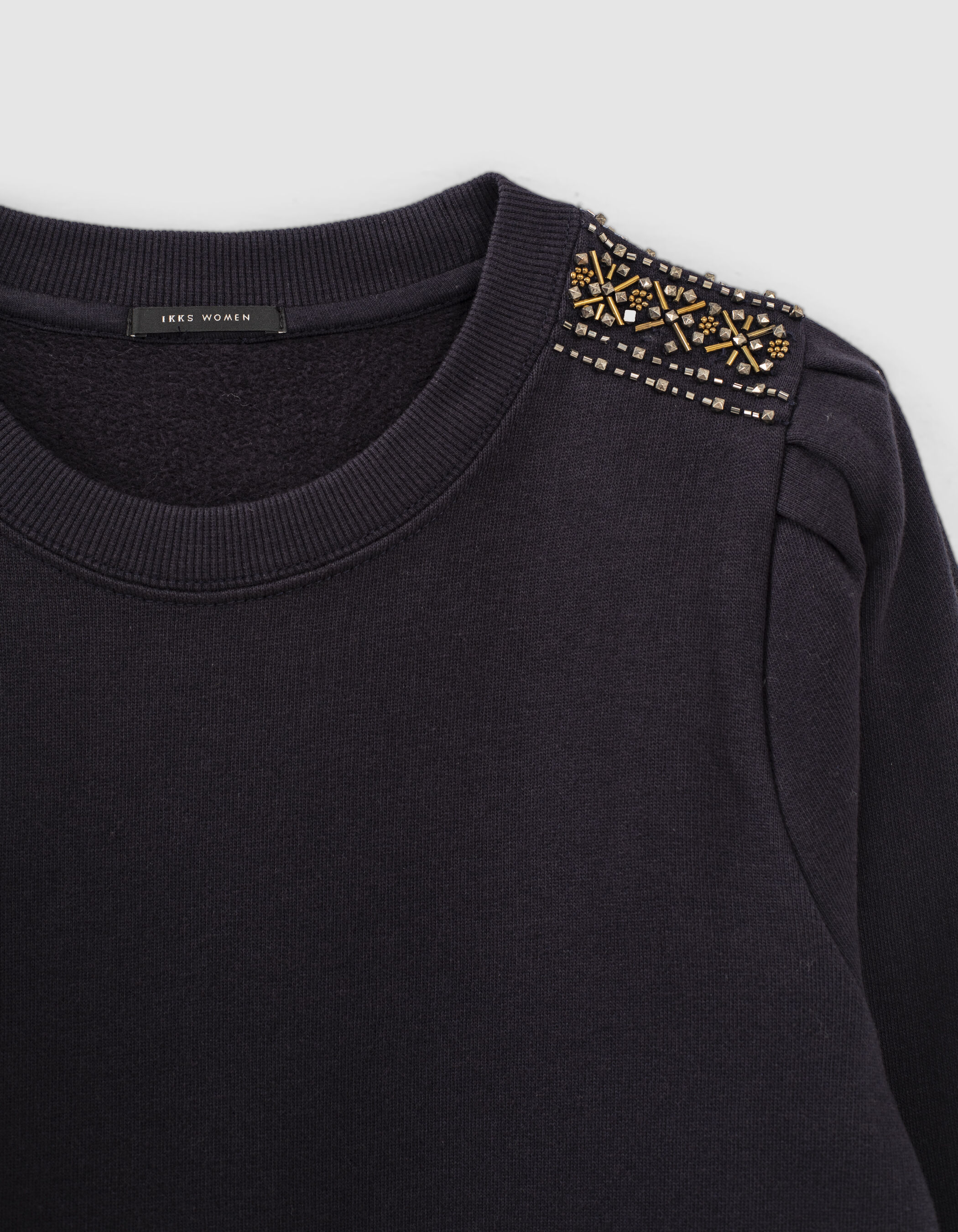 Women s navy blue sweatshirt with sequin and bead epaulets