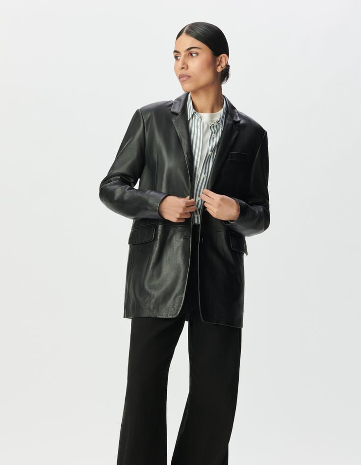 Schwarzer Oversize-Damenblazer Leder-2
