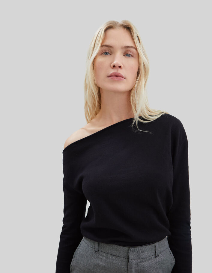 Pure Edition-Pull noir asymétrique tricot fin Femme - IKKS