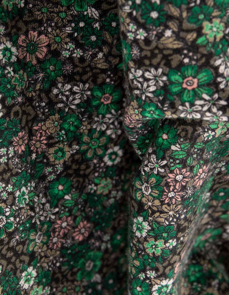 Grünes Sweatshirt, Leo-Blumen, Metallic-Botschaft, Mädchen-7