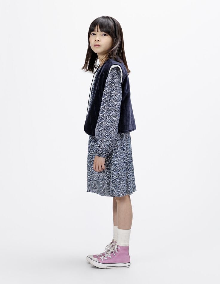 Marineblaues 2-in-1-Mädchen Kleid Leoprint und Weste-2 Marineblaues 2-in-1-Mädchen Kleid Leoprint und Weste-2