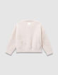 Beige gebreid donzig vest met knopen meisjes-3