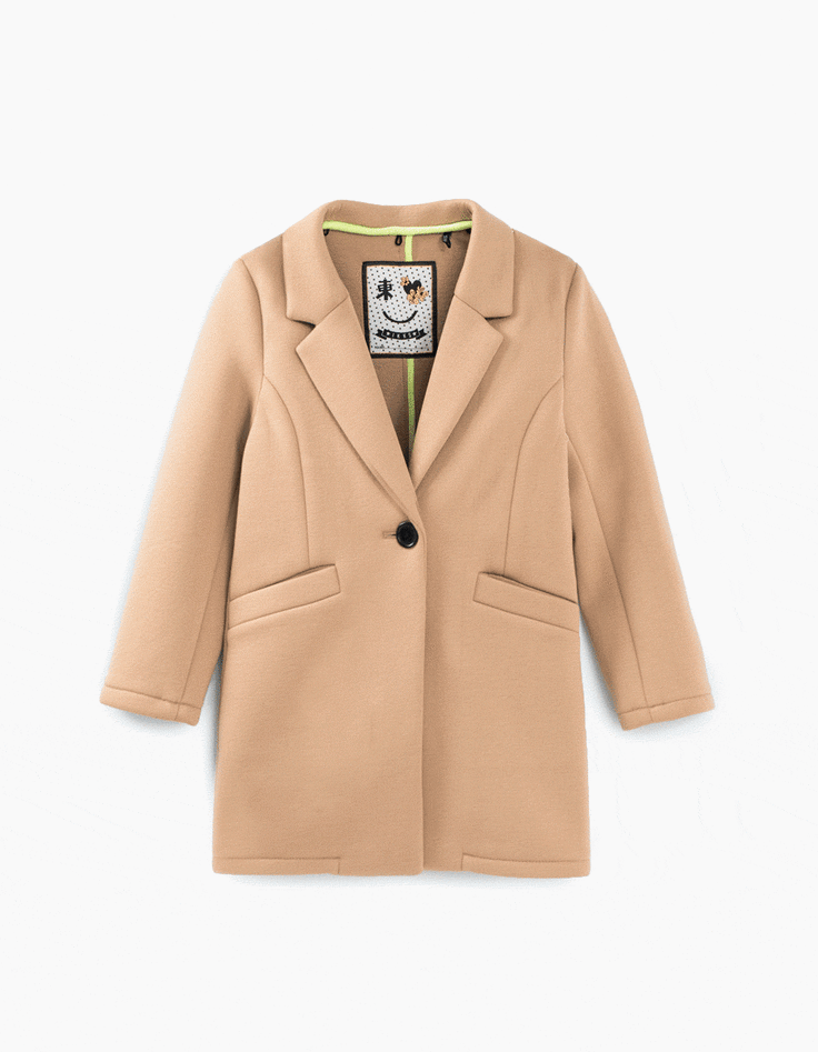 Manteau beige clair à capuche noire amovible fille-2