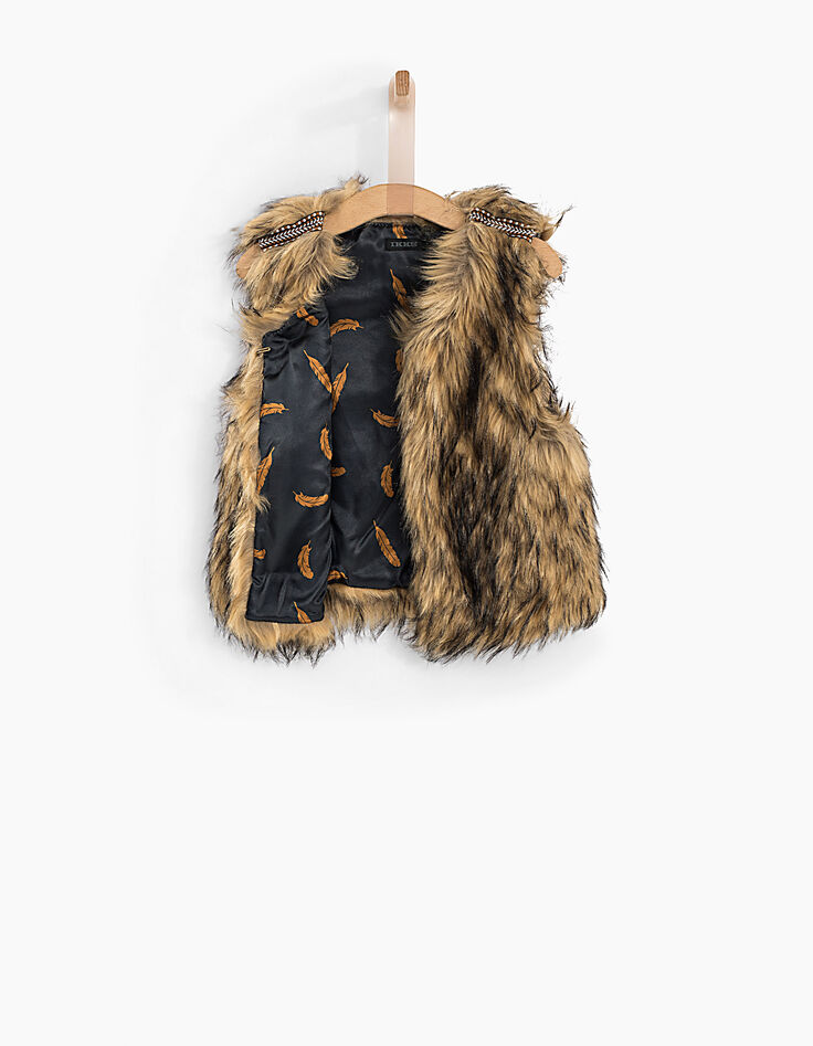 Girls’ beige faux fur gilet-2