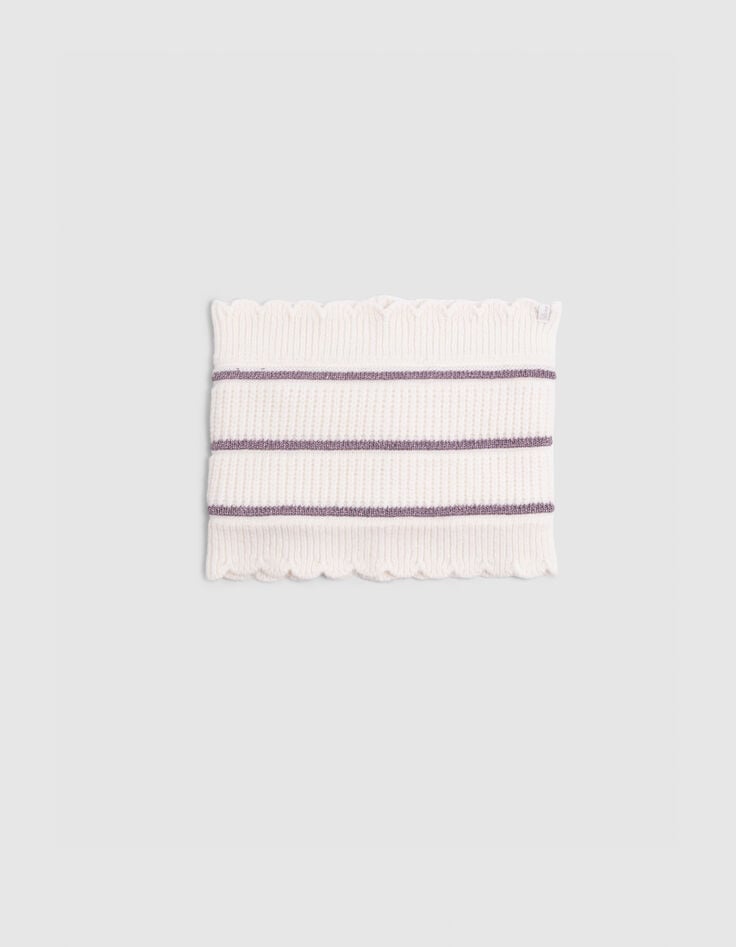 Girl's ecru knitted lurex stripes snood-1 Girl's ecru knitted lurex stripes snood-1