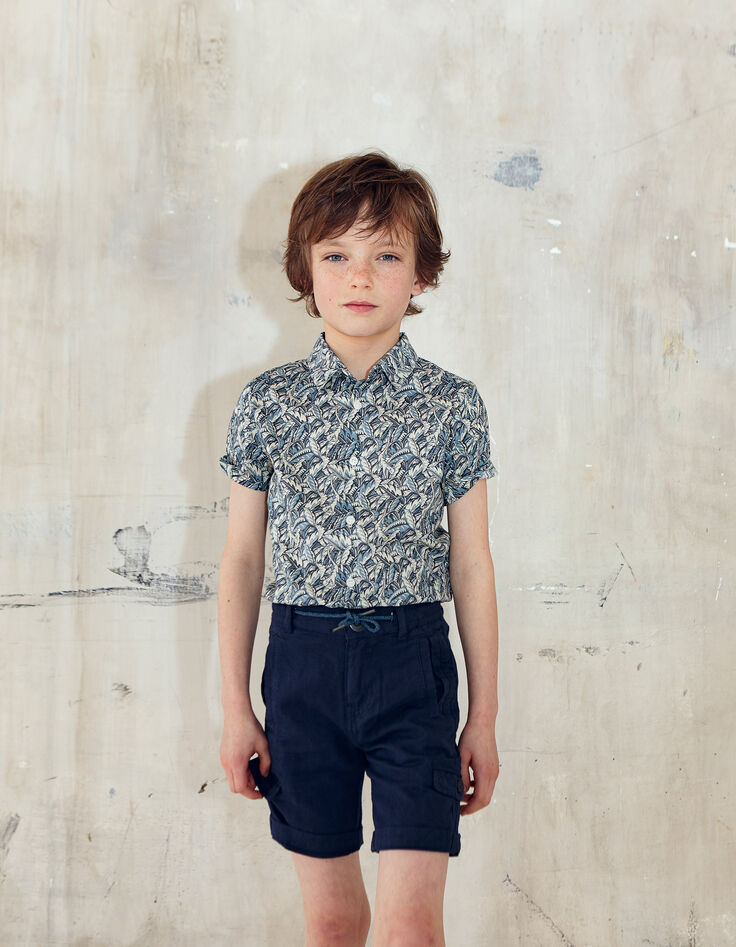 Bermudas cargo índigo de algodón lino niño -1 Bermudas cargo índigo de algodón lino niño -1