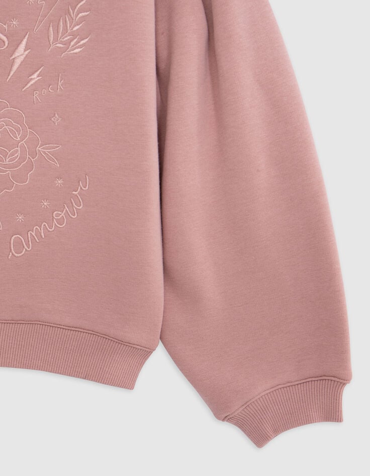 Pink sweatshirt with tone-on-tone embroidery for girls-4