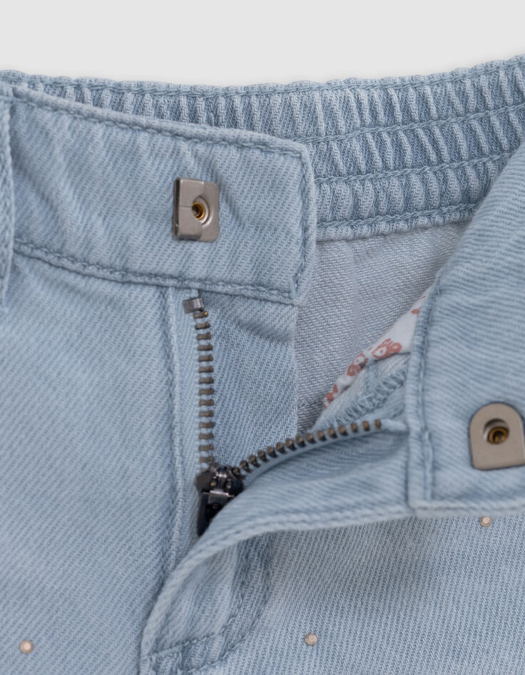 Waterless blue denim shorts with deep dye effect for girl-8