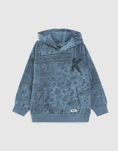 Sweat bleu fonc&eacute; imprim&eacute; Bandana &agrave; capuche gar&ccedil;on  - IKKS