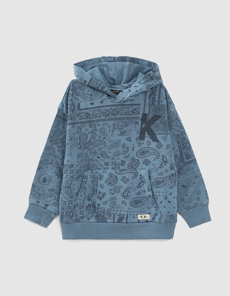 Sweat bleu fonc&eacute; imprim&eacute; Bandana &agrave; capuche gar&ccedil;on -1