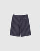 Boys' navy knit pinstriped Bermuda shorts-4