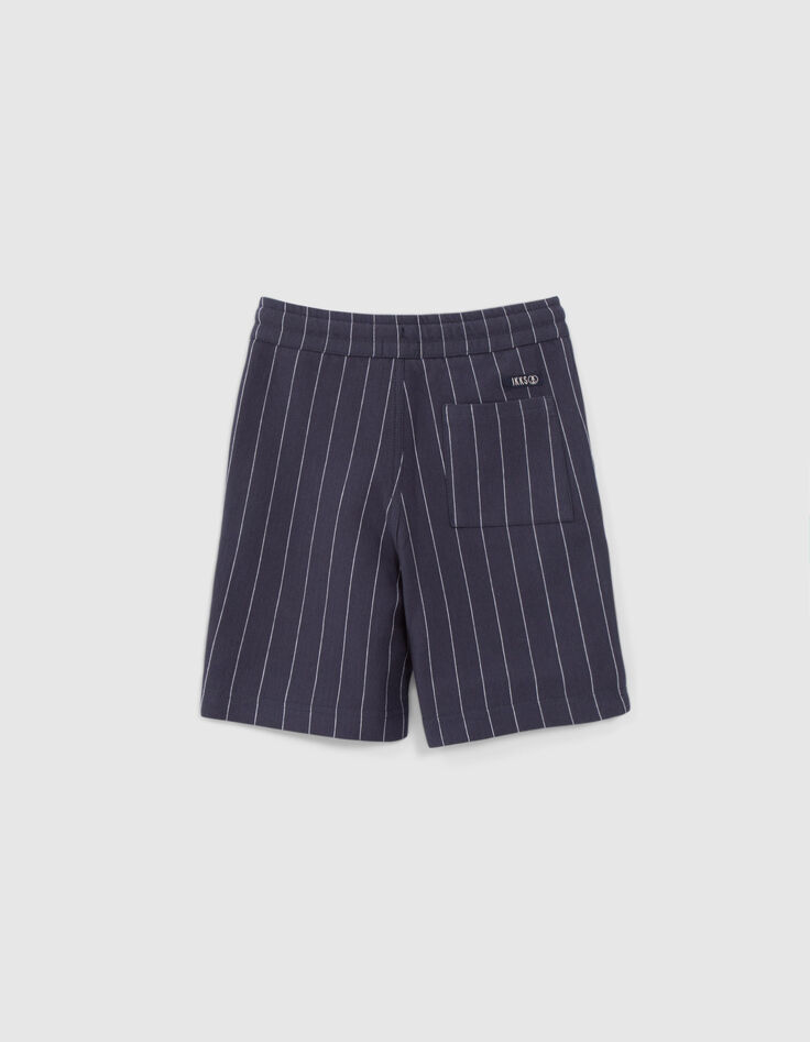 Boys' navy knit pinstriped Bermuda shorts-4