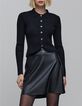 Schwarze gerippte Strickjacke mit Knopfleiste f&uuml;r Damen-3