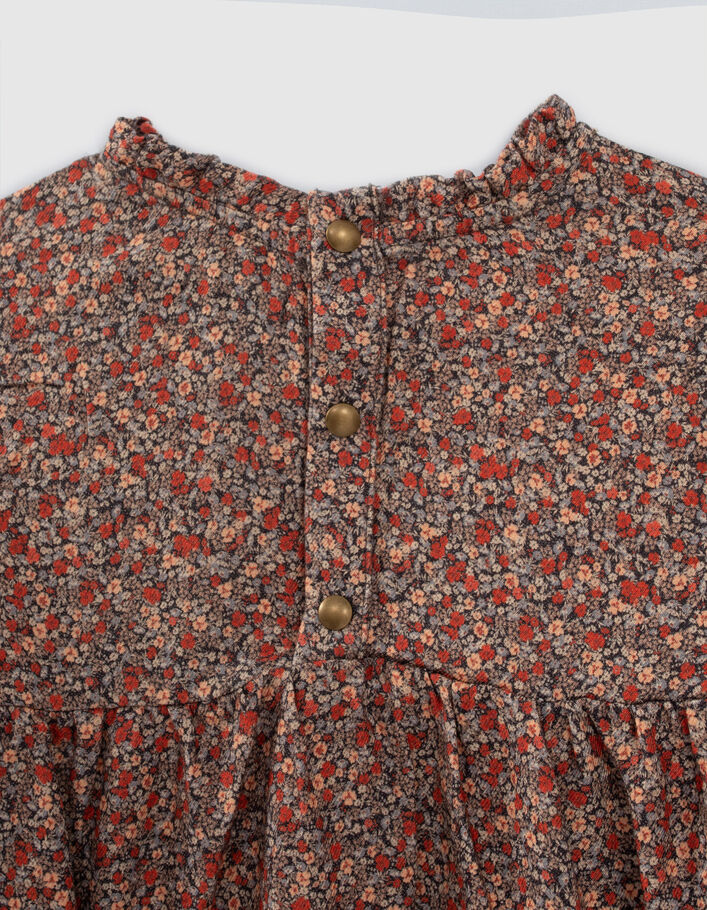 Marineblaue Mädchenbluse mit dezentem Blumenprint-5