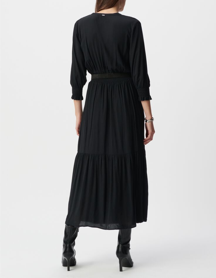 Robe longue noire LENZING&trade; ECOVERO&trade; micro-perles au col Femme-3