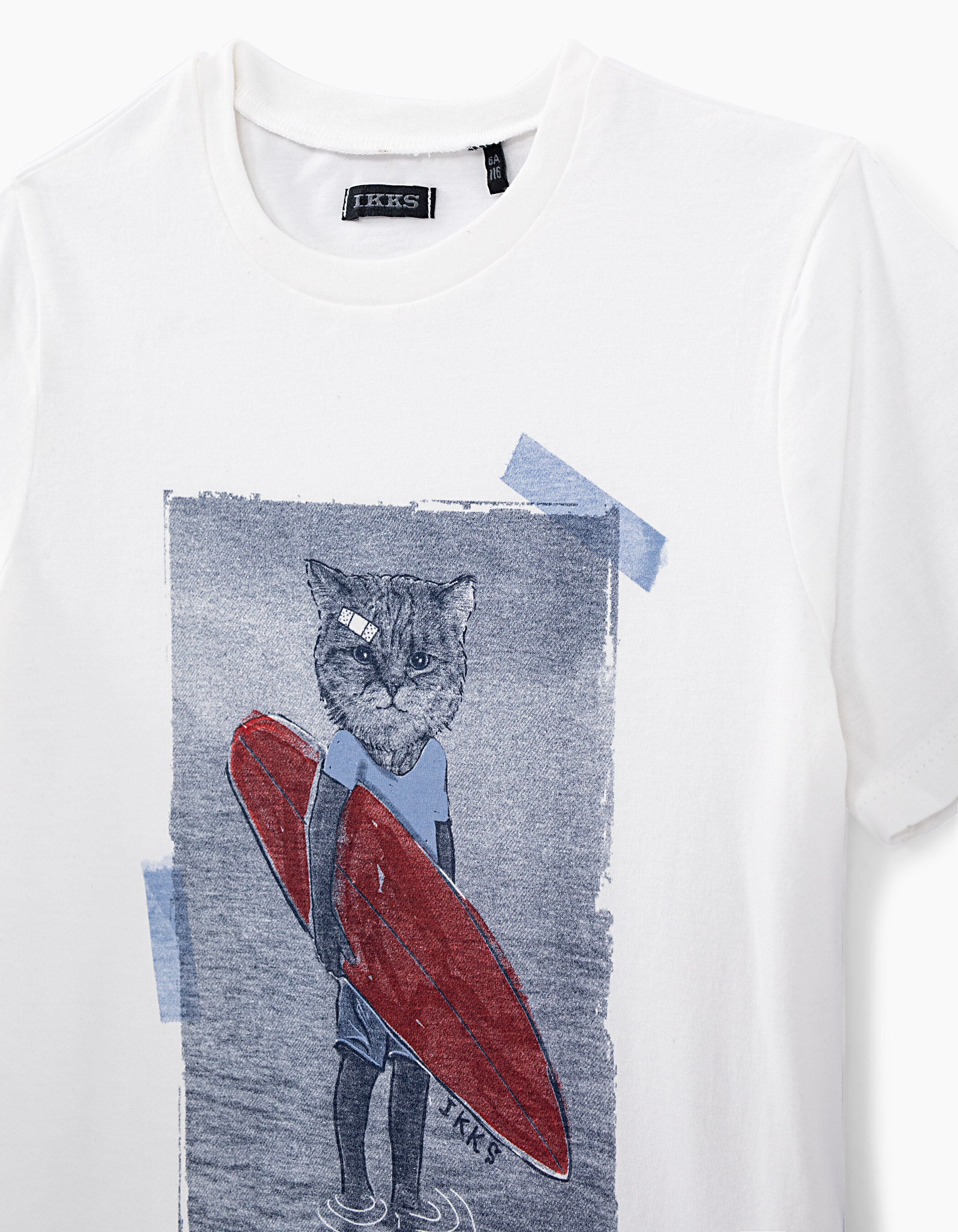 Boys off white cat surfer graphic T shirt
