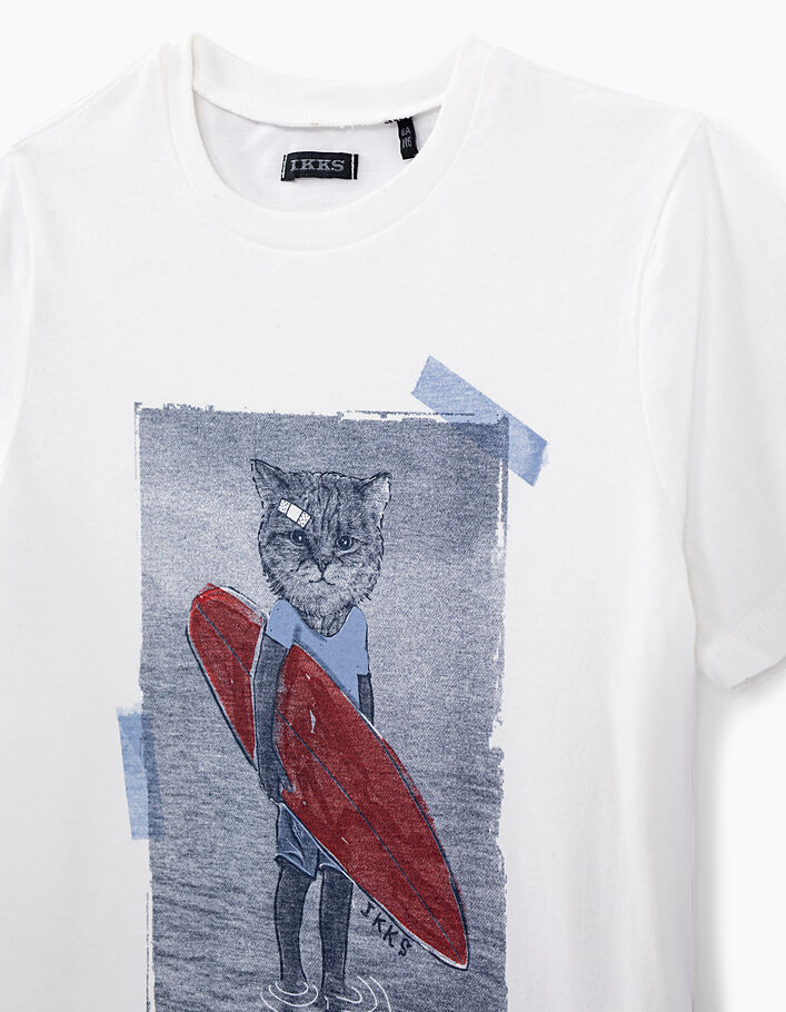 Gebroken wit T-shirt opdruk surfer-kat jongens - IKKS