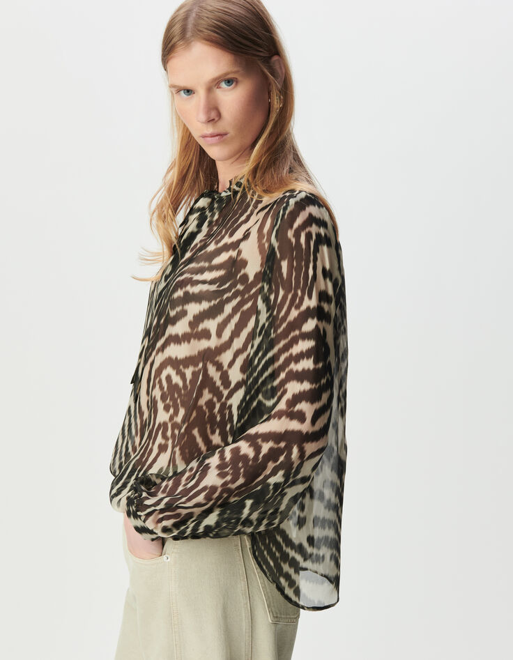 Blouse lavallière noire imprimé zébra Femme-3