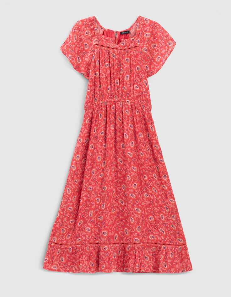 Girls' red paisley print Lenzing™ Ecovero™ viscose long dress-1