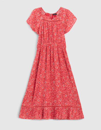 Langes rotes Mädchenkleid aus EcoVero™ mit Blumenprint - IKKS