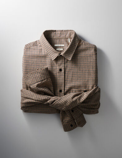 Men’s beige organic cotton check regular shirt - IKKS