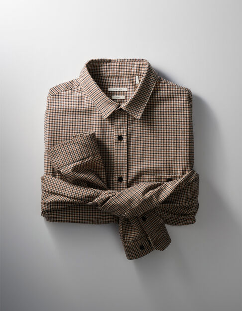 Men’s beige organic cotton check regular shirt - IKKS