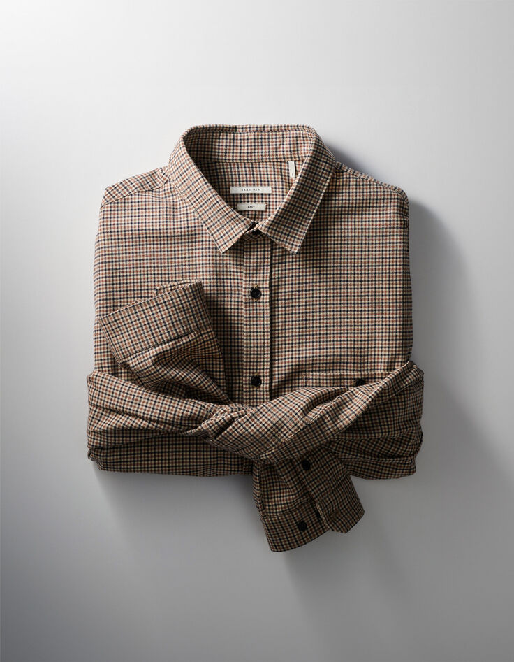 Men’s beige organic cotton check regular shirt-1