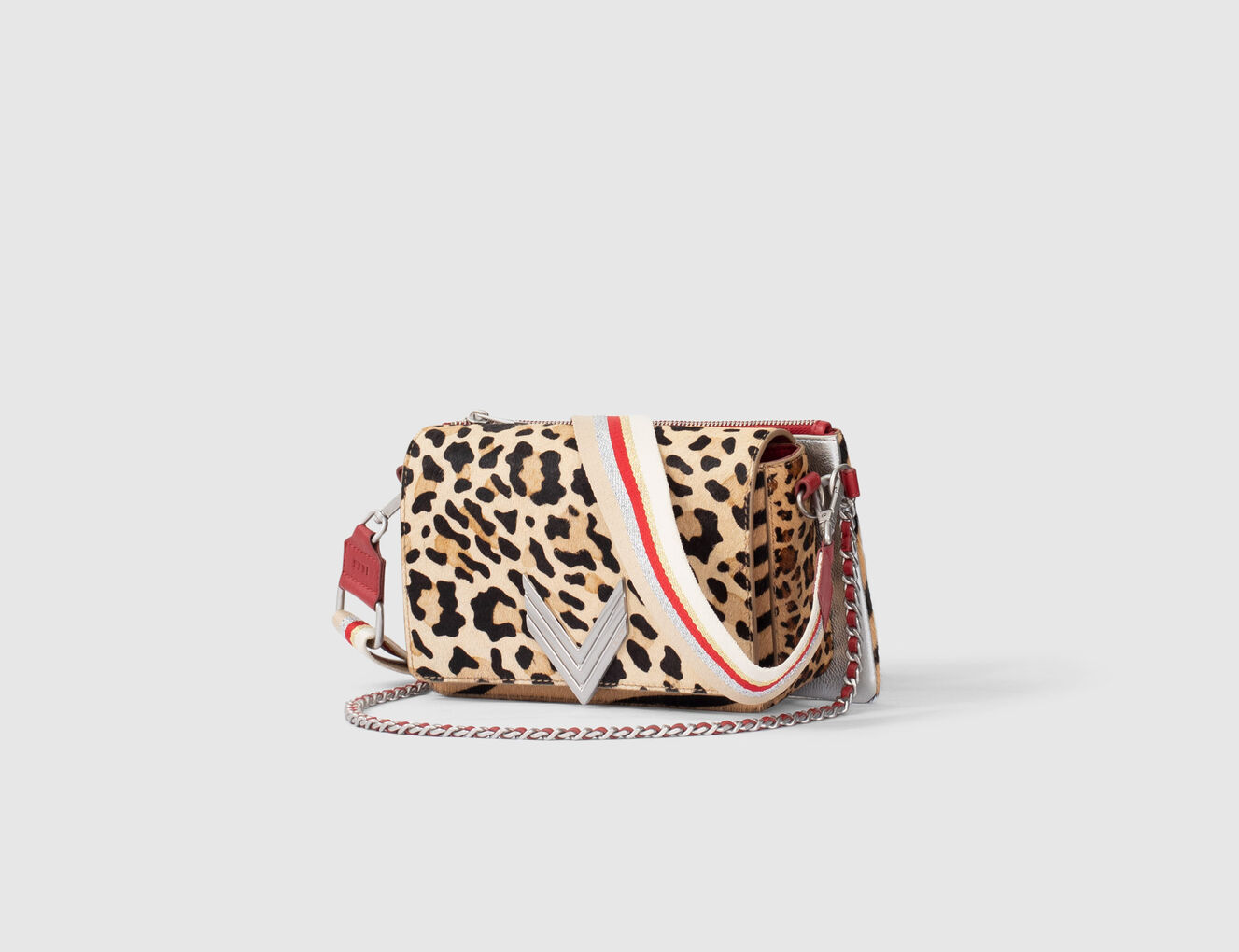 Bolso 111 Amy piel cordero plateado y piel de vaqueta efecto poni leopardo mujer - IKKS-2