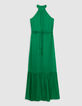 Grünes zerknittertes Kleid aus recyceltem Polyester-6