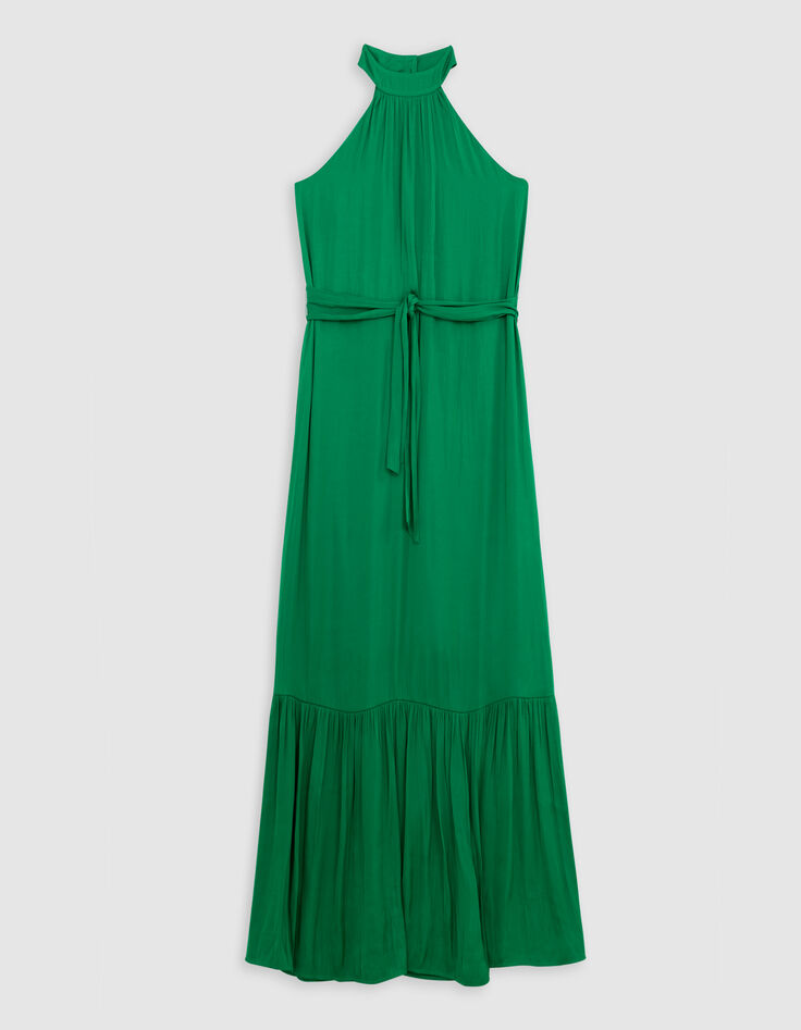 Grünes zerknittertes Kleid aus recyceltem Polyester-6