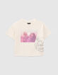 Cremewei&szlig;es M&auml;dchen-T-Shirt mit M&auml;dchen- und Kaugummimotiv-1