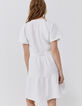Robe écrue encolure V boutonnée devant Femme-3