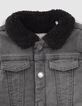 Veste en jean grise fourrée broderie dos bébé garçon-3