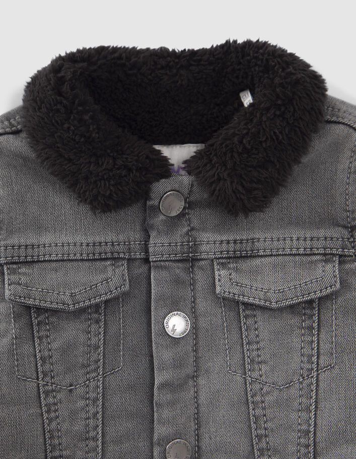 Veste en jean grise fourrée broderie dos bébé garçon-4