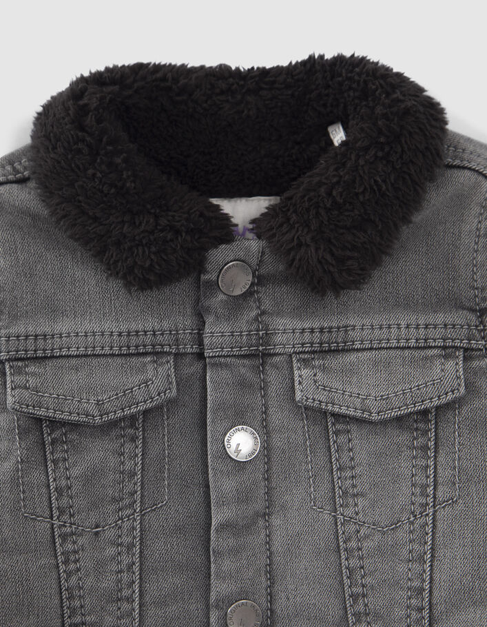Baby boys’ grey fur-lined denim jacket, embroidered back-4
