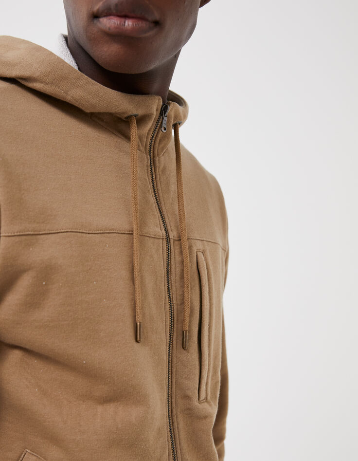 Cardigan beige molleton à capuche Homme-5