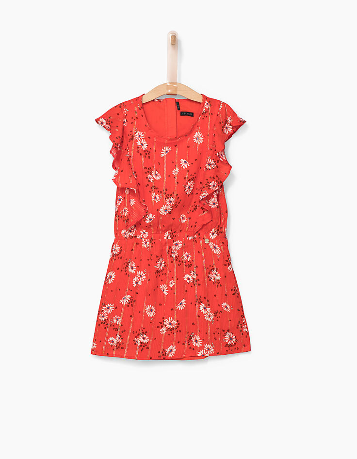Robe orange foncé imprimé fleurs fille-3